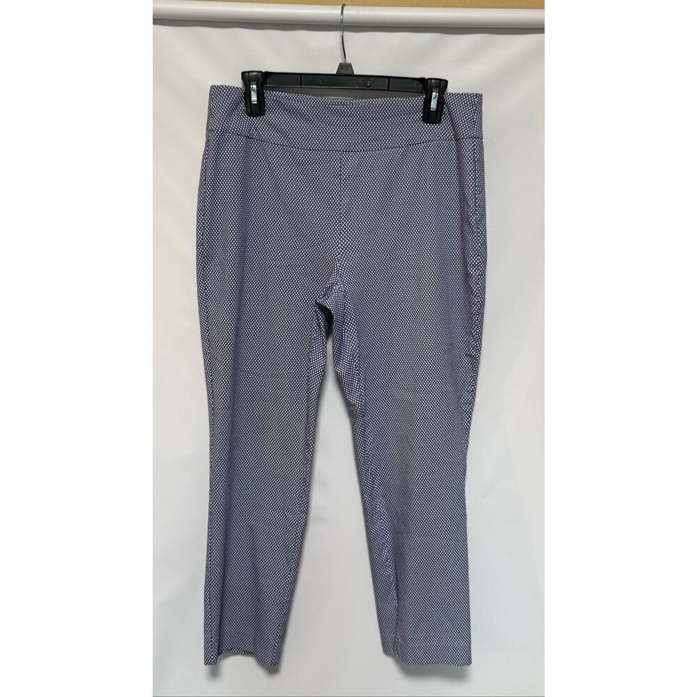 Tribal elastic waist pull on diamond pattern blue white pants size 12